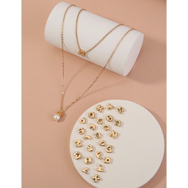 LRC KalungFashion Golden Color Letter Pearl Multilayer Necklace (a Necklace + 26 Letter Accessories)