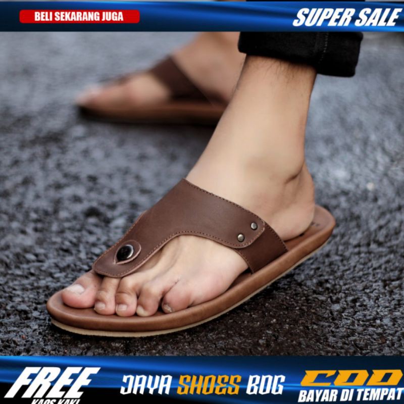 CLOVER|Sandal Kasual Kulit Pria Original Distro Murah Kekinian Model Jepit Terbaru Tidak Licin