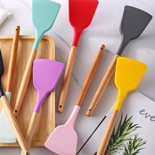 ELDE 1 - Spatula silikon gagang kayu tahan panas / spatula silicone color wooden handle / sutil silikon gagang kayu tahan panas / sodet alat masak