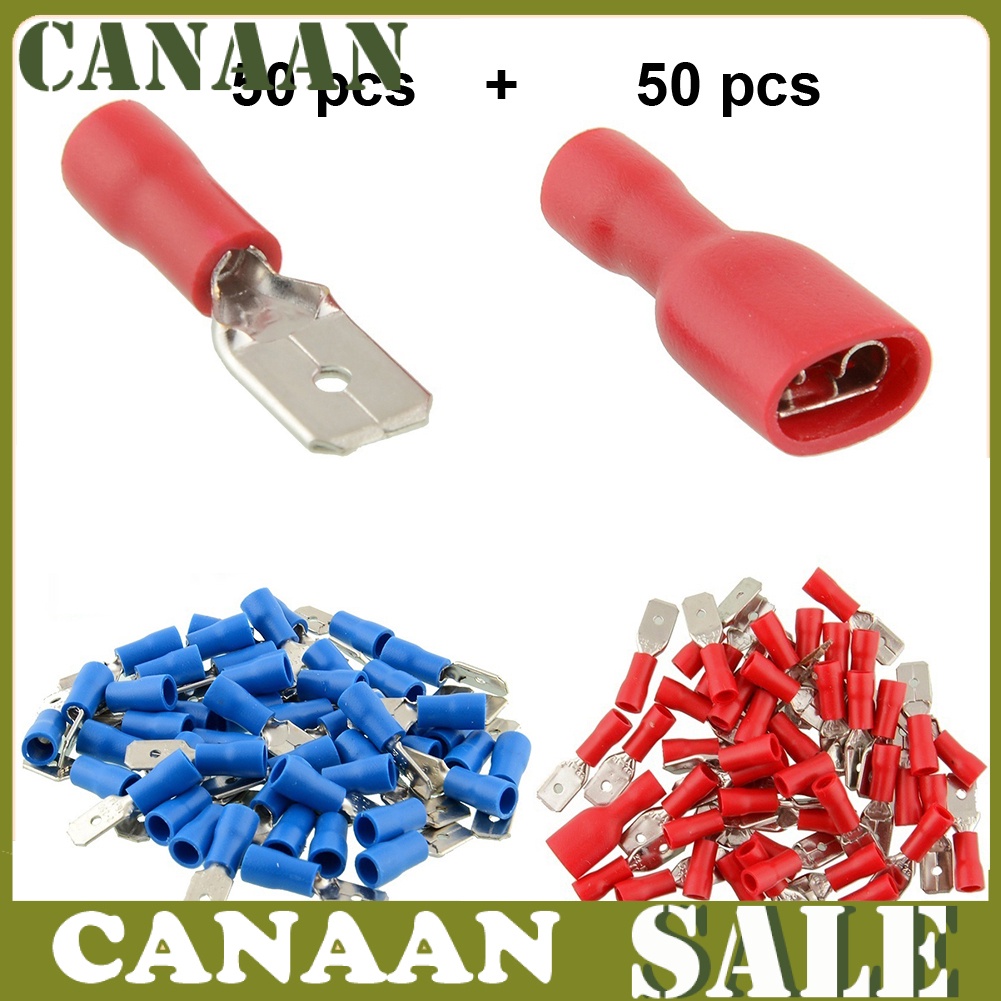 Canaan 50 Pasang Skun Spade Terminal Konektor Kabel Listrik Insulated