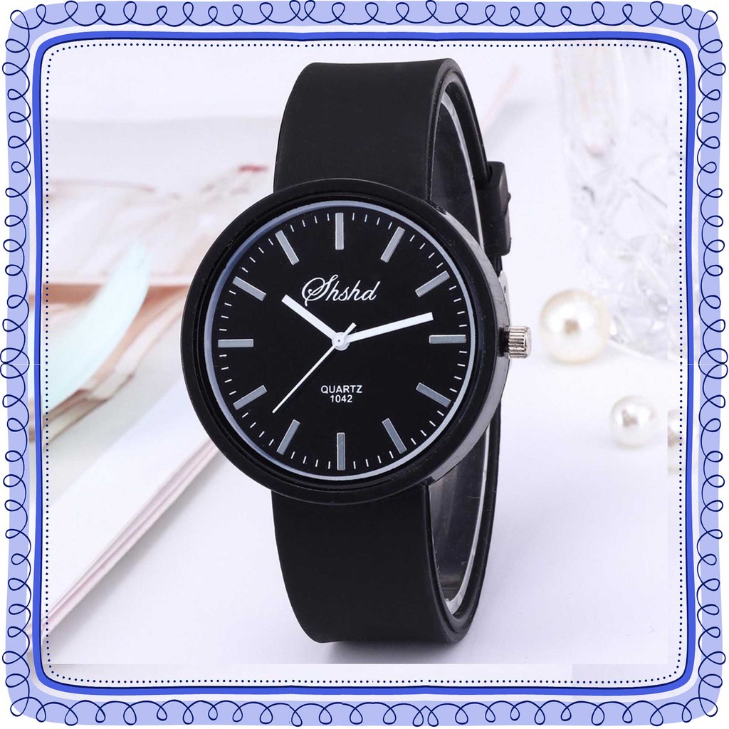 Jam Tangan Warna Pastel Jam Tangan Wanita Quartz Warna Soft SIlikon-Hitam
