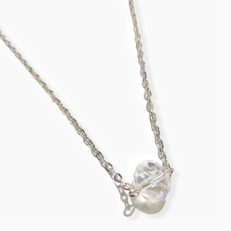 Kalung Rantai Korea White Diamond Crystal Beads Silver Berkilau Korean Necklace
