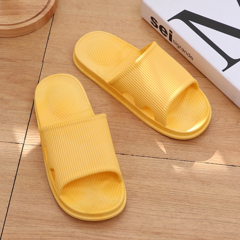 HC Sandal Slop Karet Polos Tebal 6494 Sendal Rumah Berkualitas Motif Salur Sendal EVA Empuk Sendal Karet Couple Garis Home Slipper Anti Slip Wanita Pria Gaya Korea Murah Import-KUNING