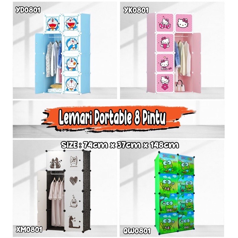 LEMARI PLASTIK PORTABLE 8PINTU//lemari plastik karakter / LEMARI PAKAIAN PORTTABLE