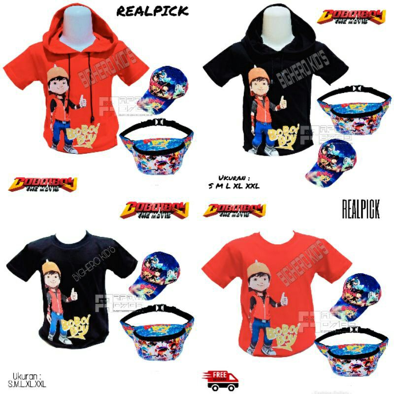 baju kaos anak usia 1-10 tahun kaos hoodie anak 3in1 tas anak tas pinggang waistbag  topi anak boboy