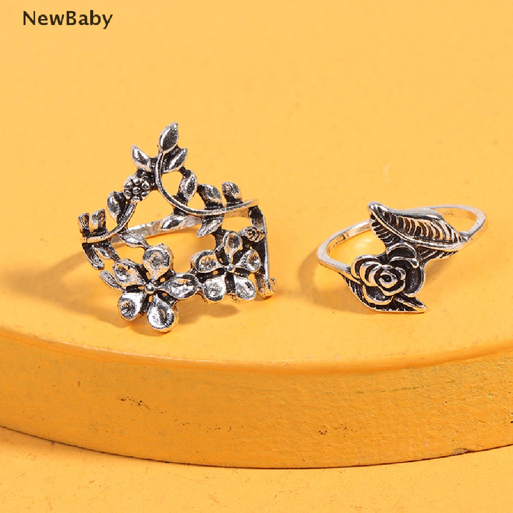 4pcs / Set Cincin Silver Antik Bohemia Desain Bunga Mawar Untuk Wanita