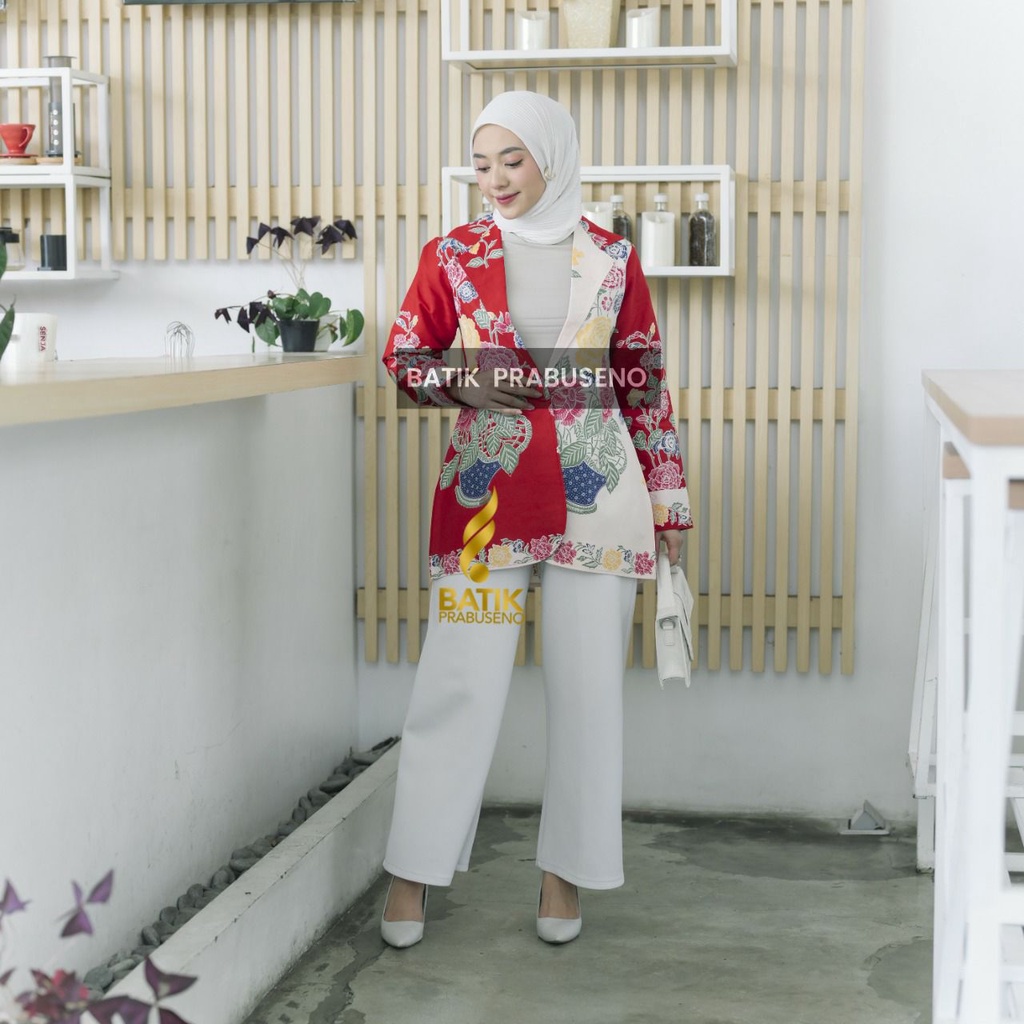 Pertiwi Blazer Tunik Batik Wanita Modern Blouse Atasan Kondangan Tunik Murah Kualitas Premium Original Prabuseno Batik Modern Hijab Seragam Batik Atasan Kerja Wanita