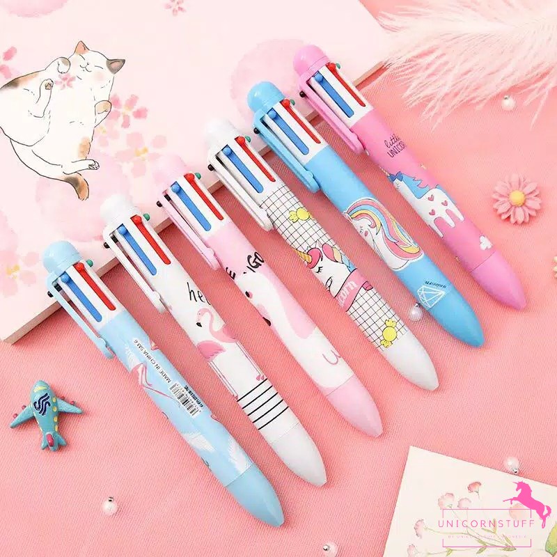 Bolpoin Unicorn 6 Warna Tinta Pena Mekanik Pulpen Sekolah Cewek Anak Alat tulis Lucu