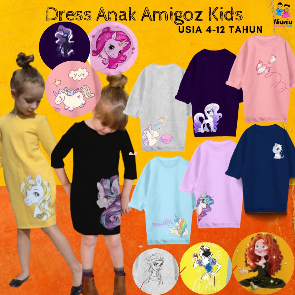 Dress Dres Atasan Baju Kaos Pakaian Amigoz Kids Bayi Anak Perempuan Cewek 1 2 3 4 5 6 7 8 9 10 Tahun