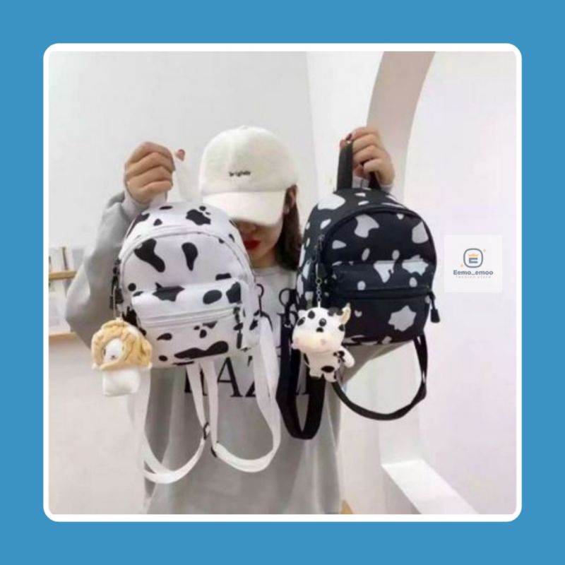 Veronica Tas Ransel Perempuan Mini Motif Sapi Lucu terbaru Korean Style tanpa gantungan EMOEMO