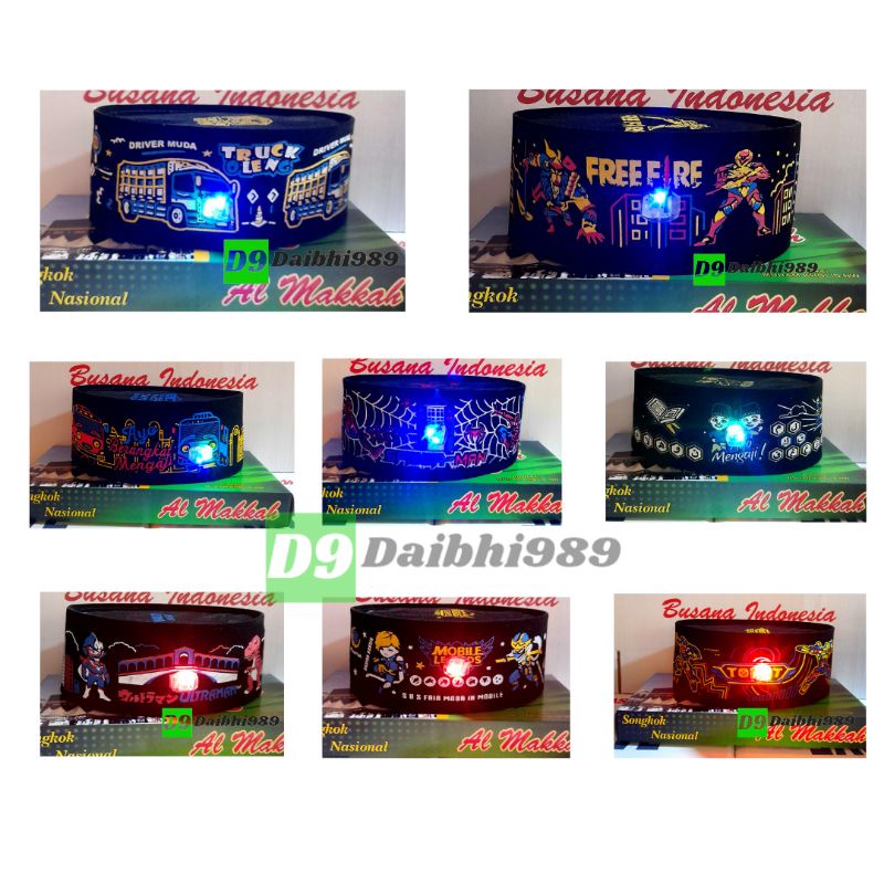 Peci LED / Peci LED Anak Karakter / Peci anak led / Peci Anak Anak