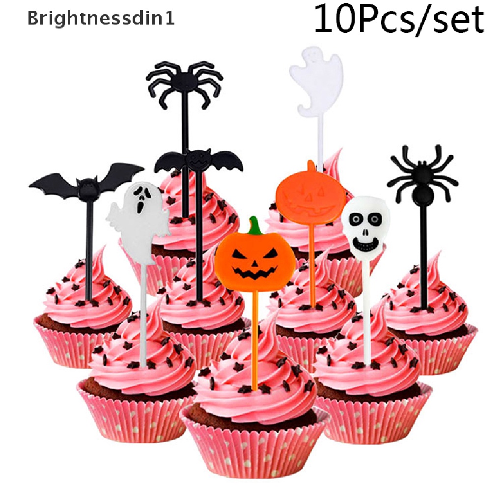 10pcs Garpu Tusuk Gigi Dessert Kue Buah Mini Desain Kartun Halloween Untuk Anak