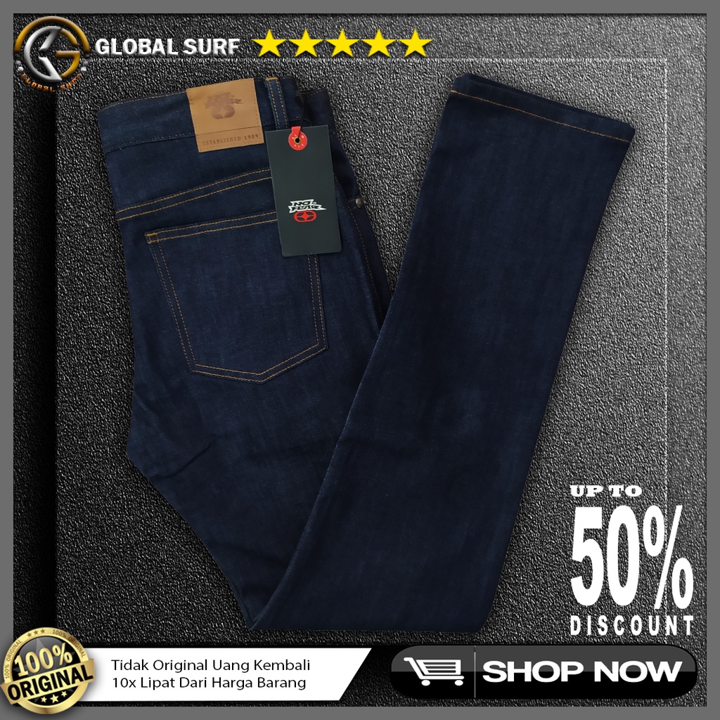 Jeans Panjang No Fear Original Warna Navy Polos Long Pants Pria Style Casual Slim Fit Denim Kasual