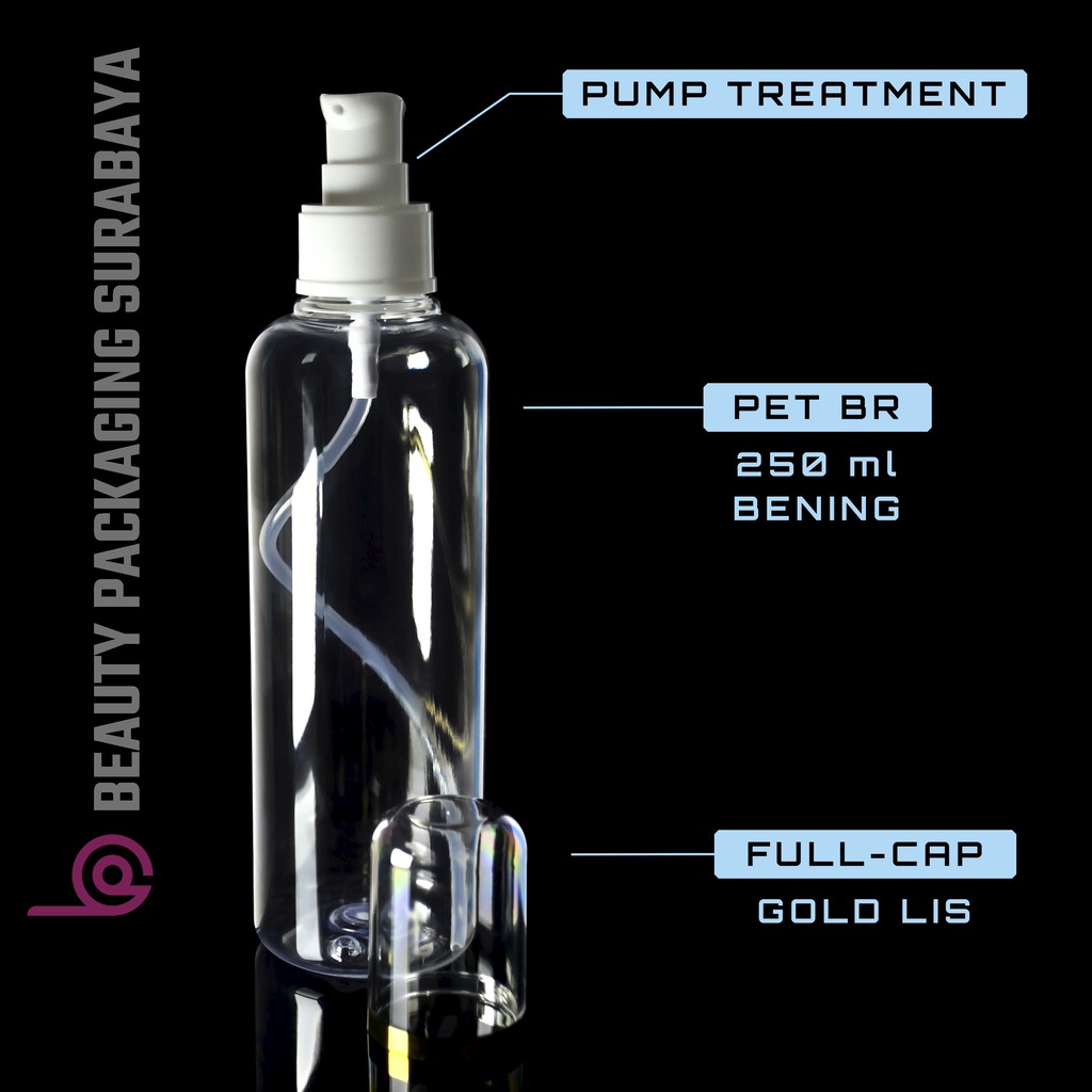 Botol Plastik PET 250ml BR Bening Tutup Pump Treatment FC Putih