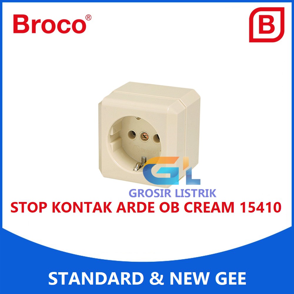 Broco New Gee Stop Kontak Arde Cream OB 15410 (Socket 2P Tempel) 1541011 Original Grosir Promo Murah