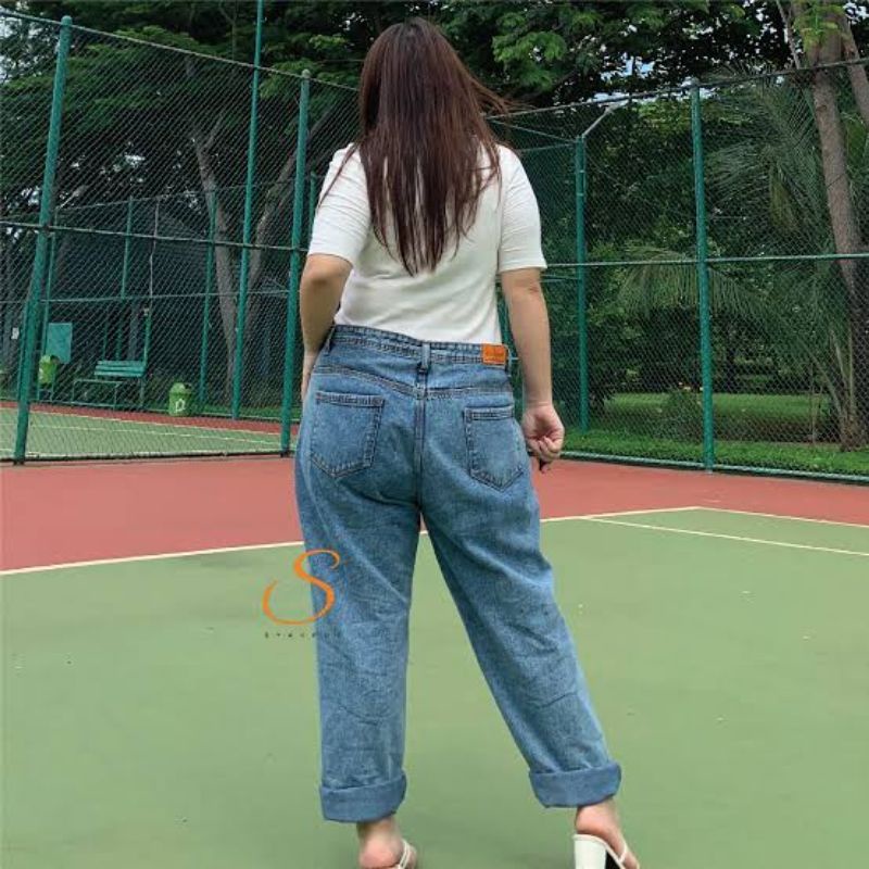 Baggy Boyfriend Jeans Wanita Jumbo Celana Jeans Oversize Big Size BB 55 - 105 KG