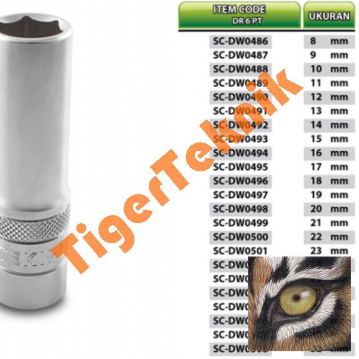 TEKIRO Mata Sok Deep Wall 1/2" DR 6PT 8 mm Socket Deep Wall