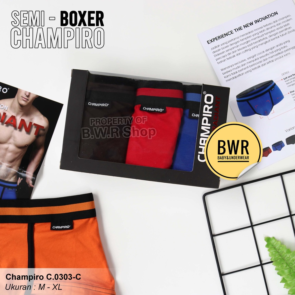 [ 3pc ] Semi Boxer Pria Champiro C.0303 | CD Boxer Champiro 0303 / Celana Dalam Pria Champiro Dewasa Semi Boxer Katun Tebal | Bwr