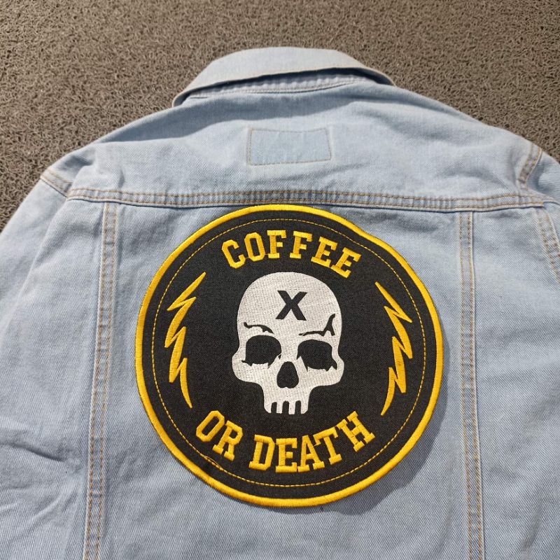 Backpatch bordir / Emblem besar Coffee Or Death terlaris best seller