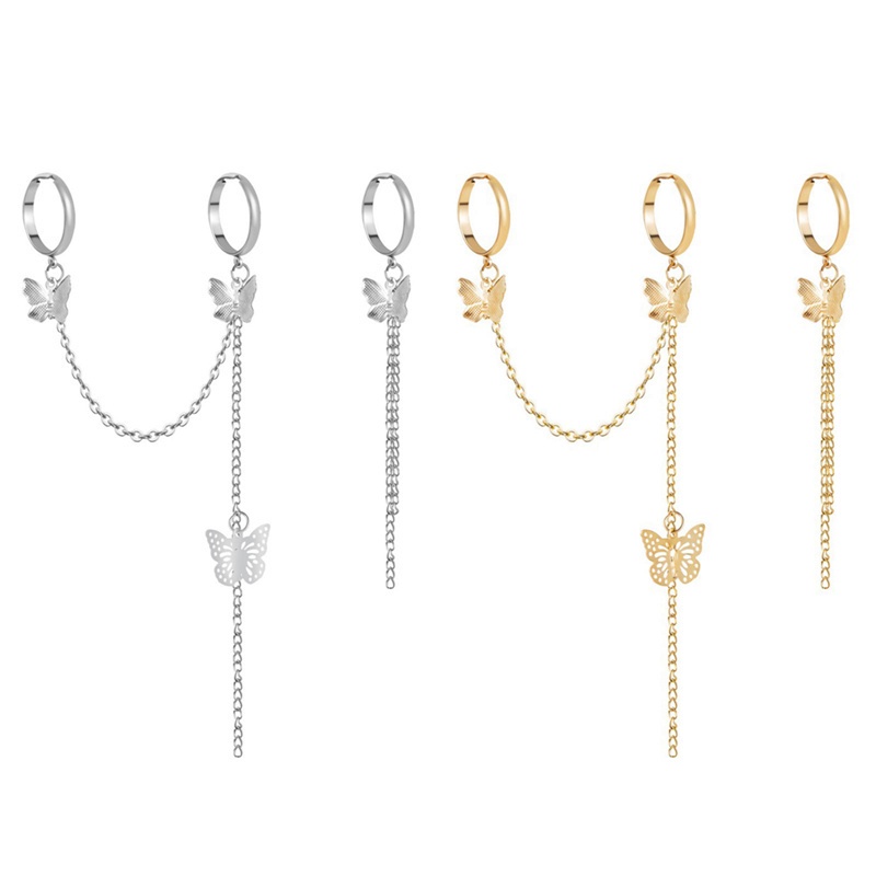 Fancyqube Set Cincin Model Terbuka Dapat Disesuaikan Desain Rantai Rumbai Kupu-Kupu Gaya Hip Hop Punk