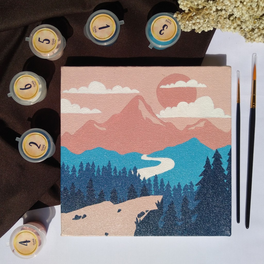 

Paint by Number - Countryside | Dyestuff Painting | Canvas 20x20cm Painting Kit | 6 Finest Acrylics