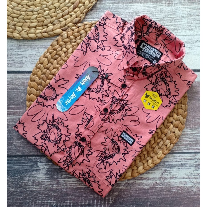 01 Real Pic Kemeja Motif Lengan Pendek merek REDBLIT Bahan Rami/Linen-GAMBAR 14