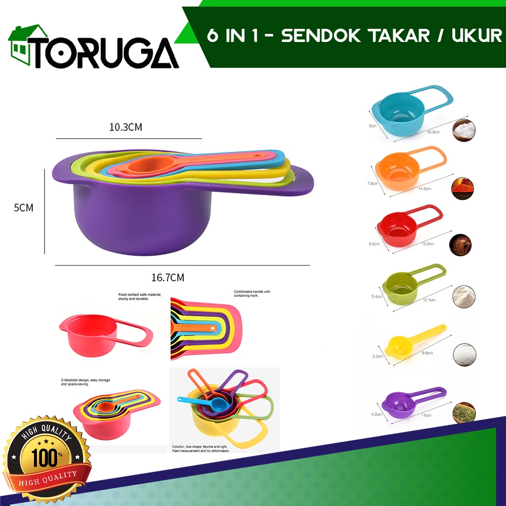 Sendok Takar Set WARNA WARNI Ukur Measuring Spoon Measuring Cup Takaran 6 in 1