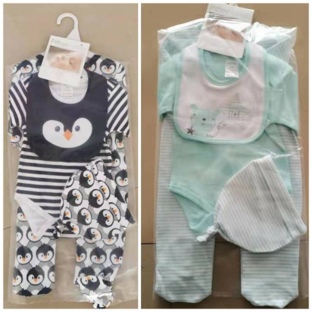 Set baju bayi plus topi slabber/ jumper bayi import/set sleepsuit bayi