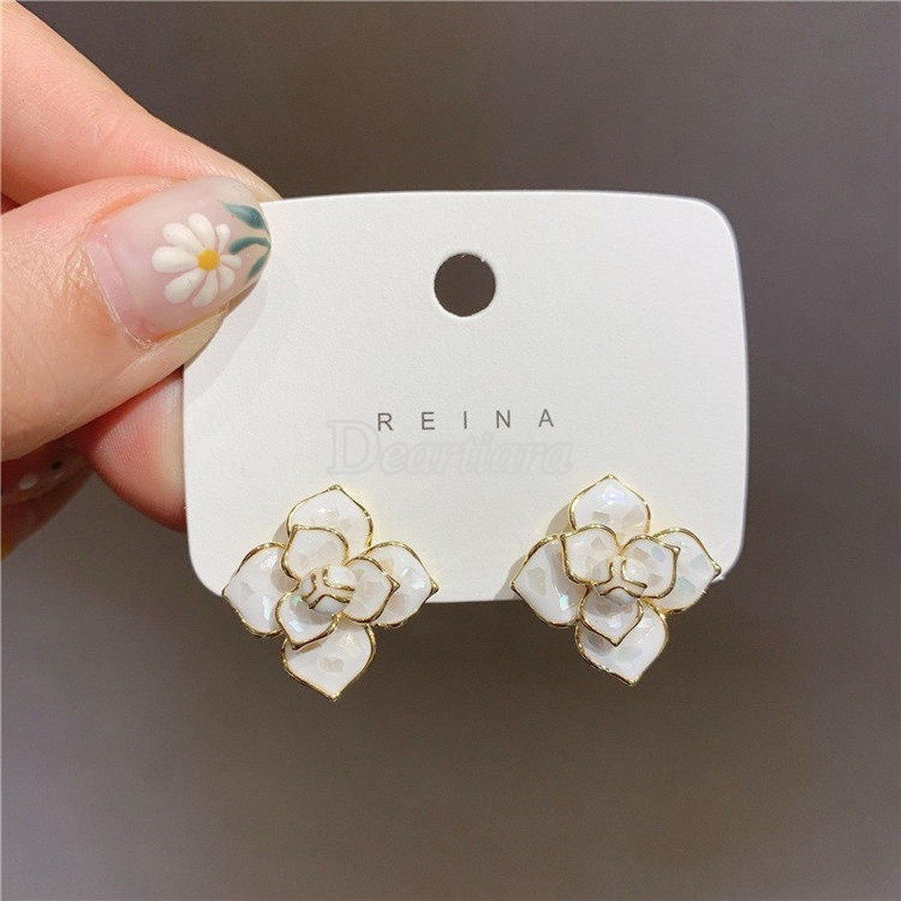Dongdaemun South Korea White Hill Camellia S925 Silver Needle Shell Earrings Women's Accessories Jewelry Earrings