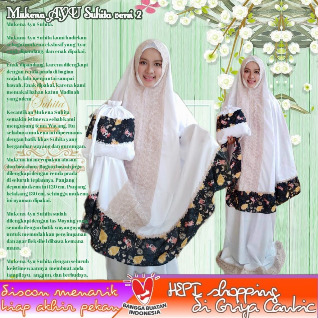 Mukena Ayu Suhita Versi 2 best seller muquenna model putusan/potongan/atas-bawah