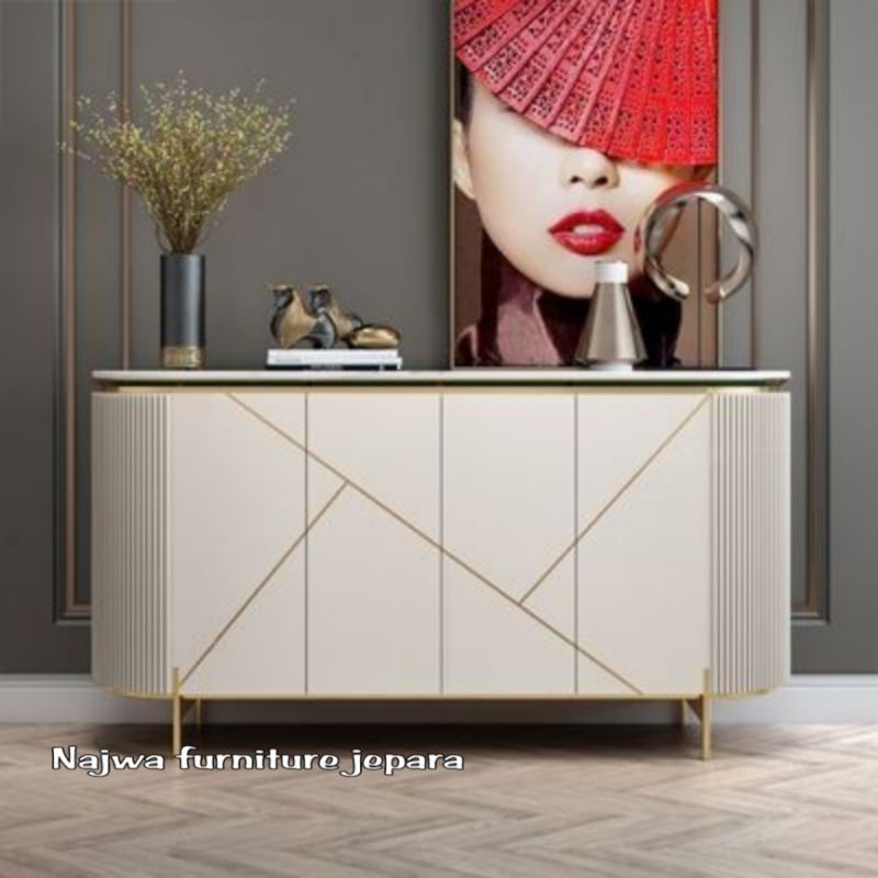 CREDENZA WHITE GOLD PREMIUM CONSULE TV MEJA HIAS MEWAH