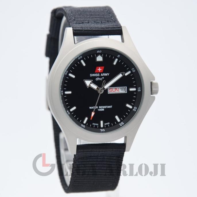 Swiss Army Quartz DHC Kanvas / Nylon SA-1880G Tanggal Hari Doff Hitam Termurah