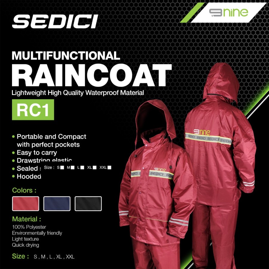 PROMO RAINCOAT JAS HUJAN 9NINE SEDICI RC1 HITAM ORIGINAL SETARA AXIO