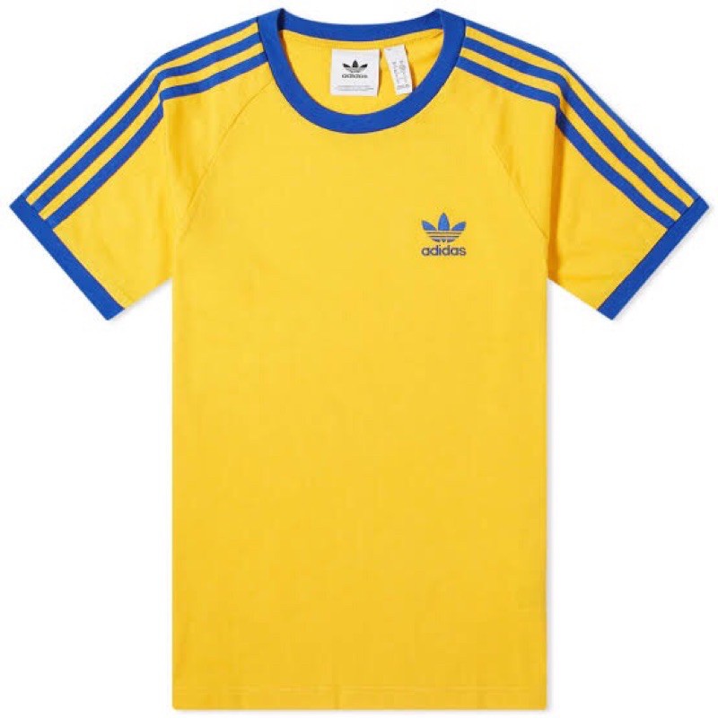 Kaos Pria Adidas Retro California Warna Kuning Stripe Biru