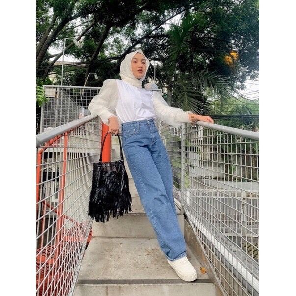 1KG MUAT 2PCS | LOOSE HIGHWAIST KULOT JEANS WANITA HITS FASHION SELEBGRAM