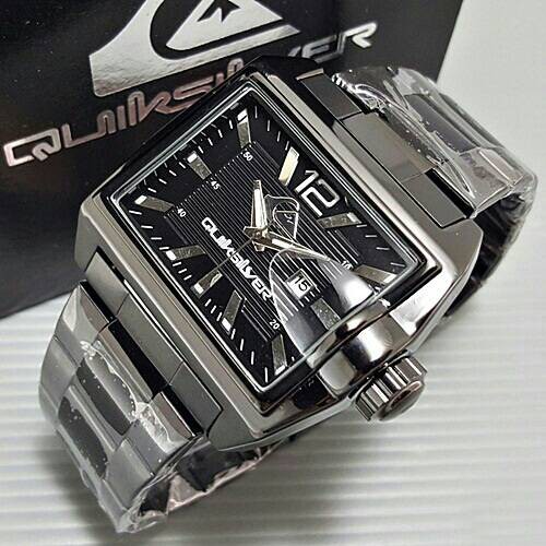 Jam Tangan Pria Cowok Quiksilver Segi Date Rantai Full Hitam