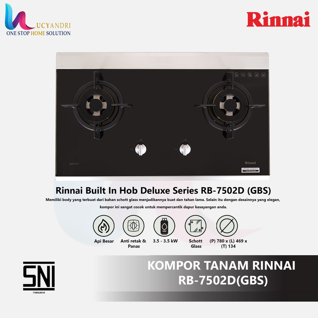 Kompor Gas Tanam 2 Tungku Rinnai RB 7502D (GBS) / RB 7502 DGBS ORIGINAL