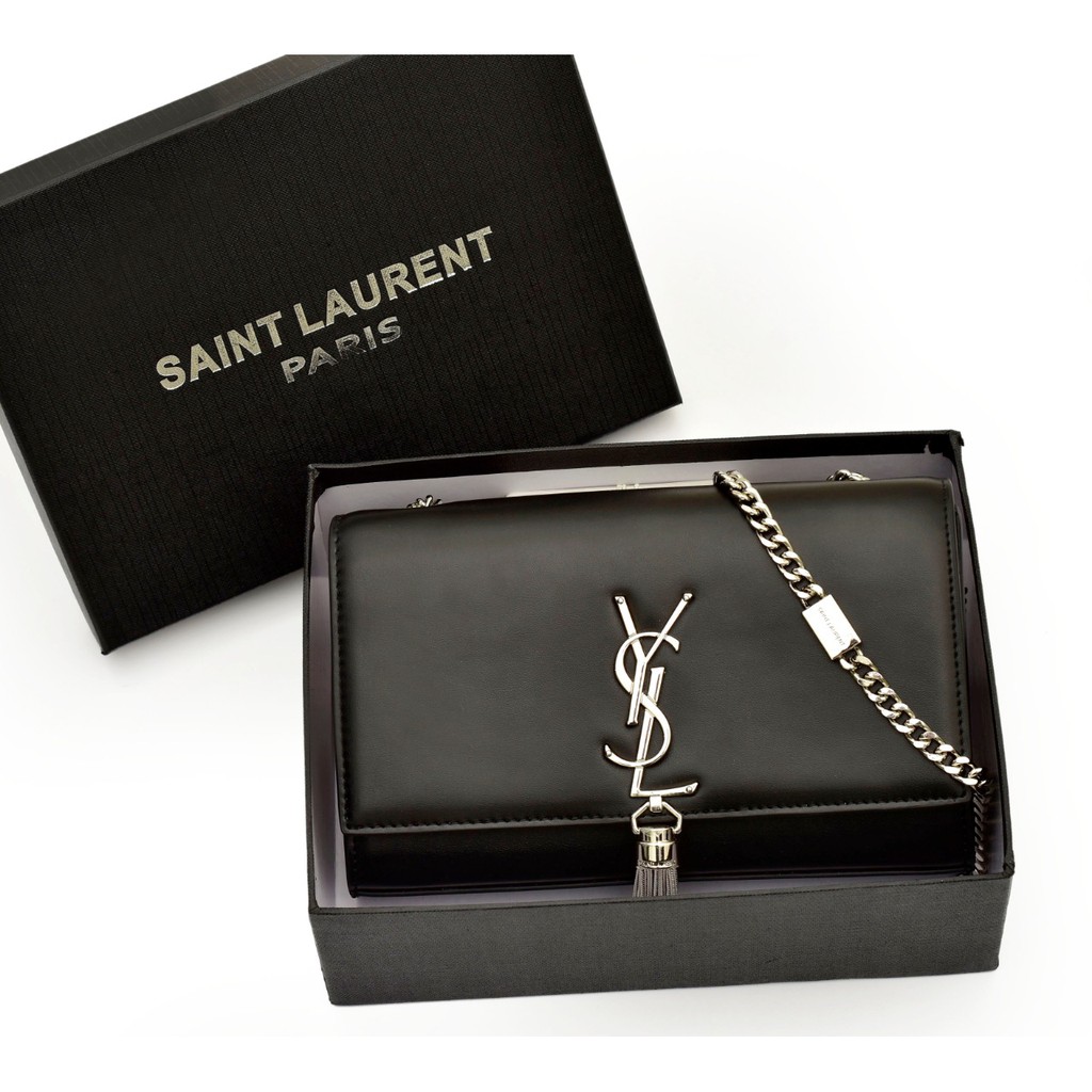YVES SAINT LAURENT KATE Tassel Chain Silver Leather Crossbody Bag