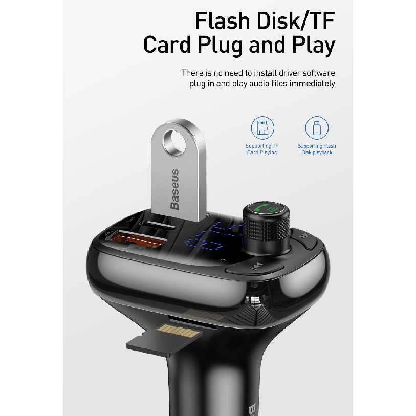 Baseus Car Bluetooth 5.0 FM Transmitter 3 USB + TF Slot CCTM-B01