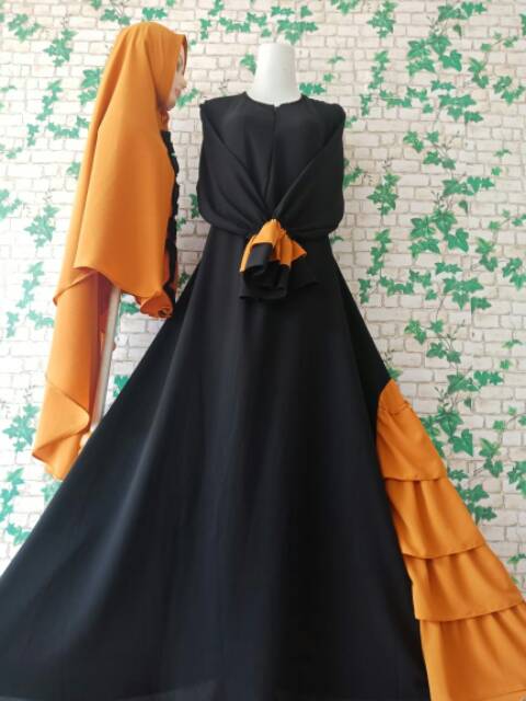 GAMIS BUBBLE QAHWA SYARI SET KHIMAR BUSUI MAXI HIJAB FASHION MUSLIM ELEGAN MURAH REALPICT