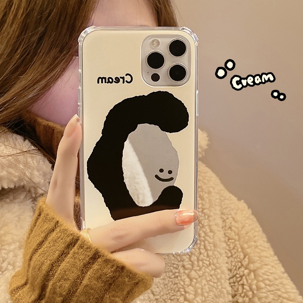 IPHONE Cream Smile Face Mirror Phone Case Penutup Belakang Tahan Guncangan Untuk Iphone7 8 PLUS X XR XS 11 12 13 14 MINI PRO MAX SE 2020