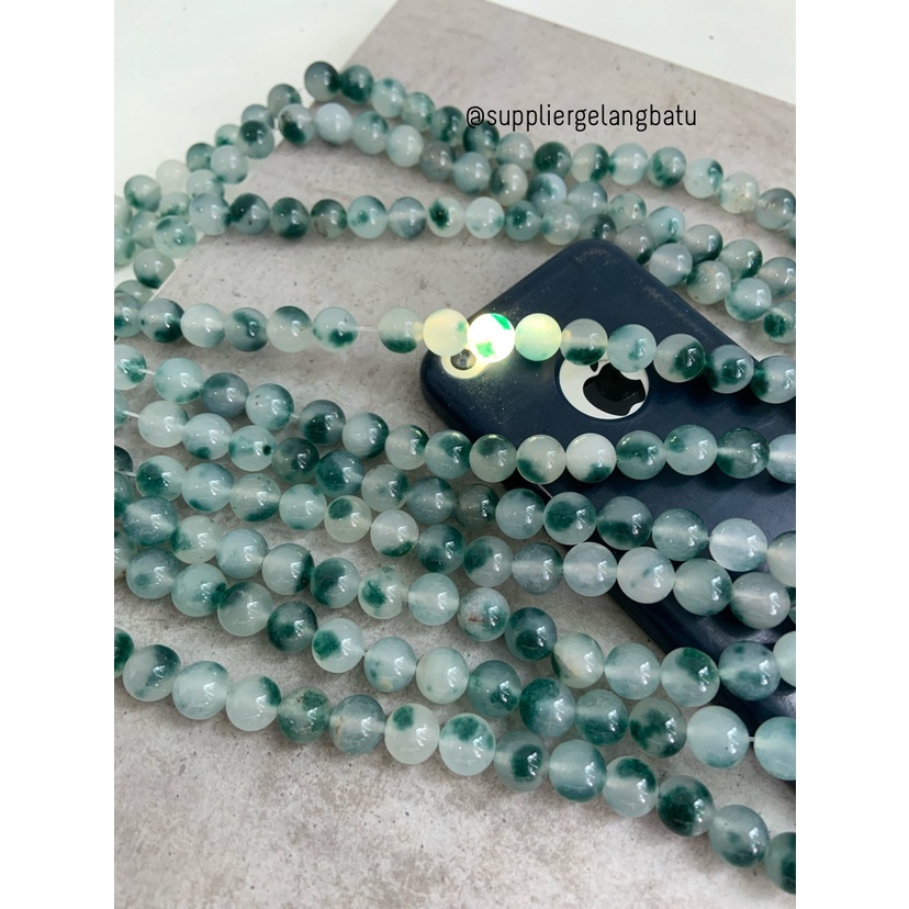 batu GIOK CINA 10mm JADE UKIR bahan gelang kalung NATURAL green akik bahan kalung gelang kerajinan tangan craft manik