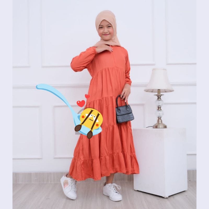 RACHEL MIDI ANAK USIA 7-15 KATUN PREMIUM polos dress busui dress kekinian minimalis muslim korea jumbo busui korean style vintage import premium polos