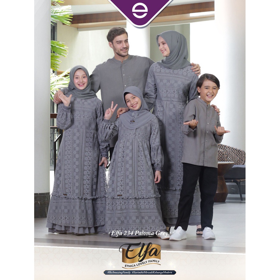 Elfa 234 Kahfi 203 151 Kagumi 239 109 Paloma Grey Sarimbit Ethica Gamis Koko Anak Kids Dewasa