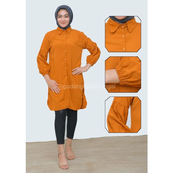 Baju atasan muslim long tunik kemeja tangan balon new 2023