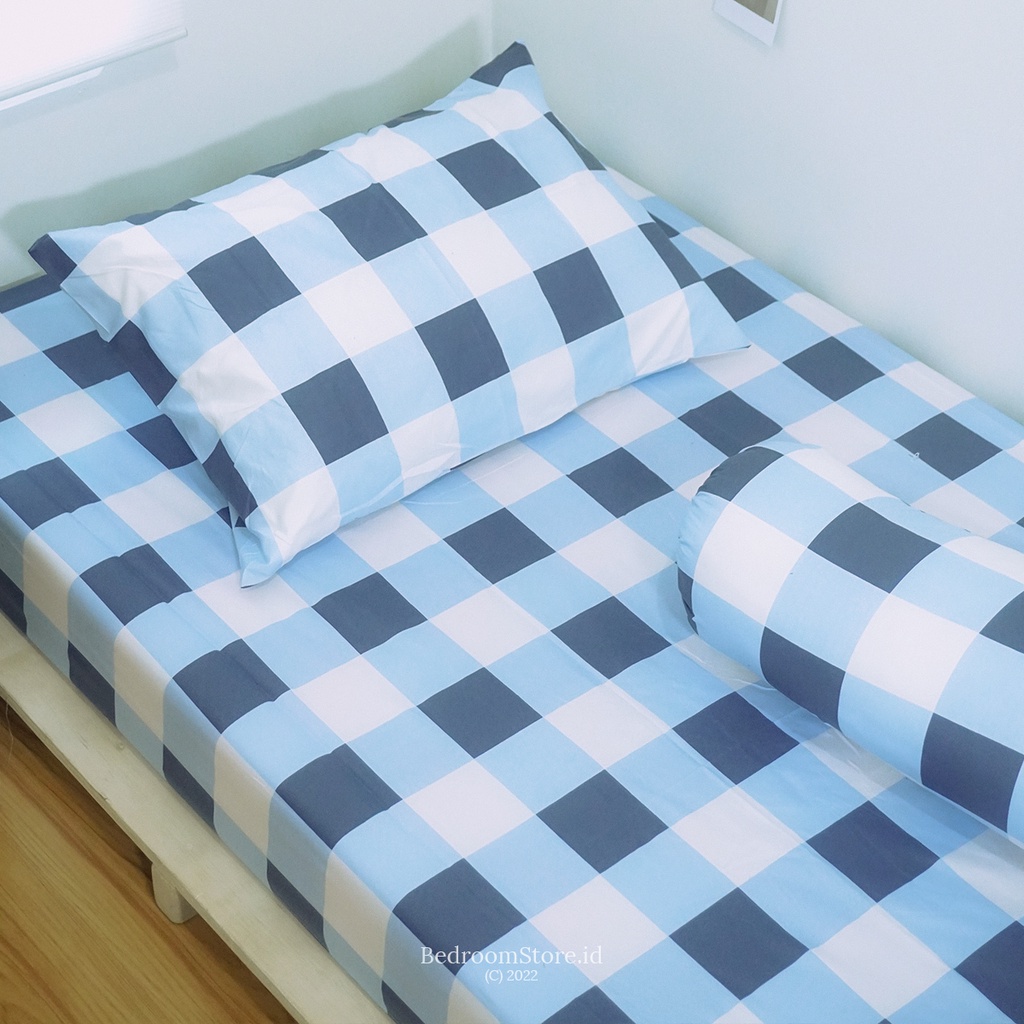 SPREI AESTHETIC MOTIF EMILLY BLUE KOTAK ALA KOREA SUDAH TERMASUK SARBAN SARGUL