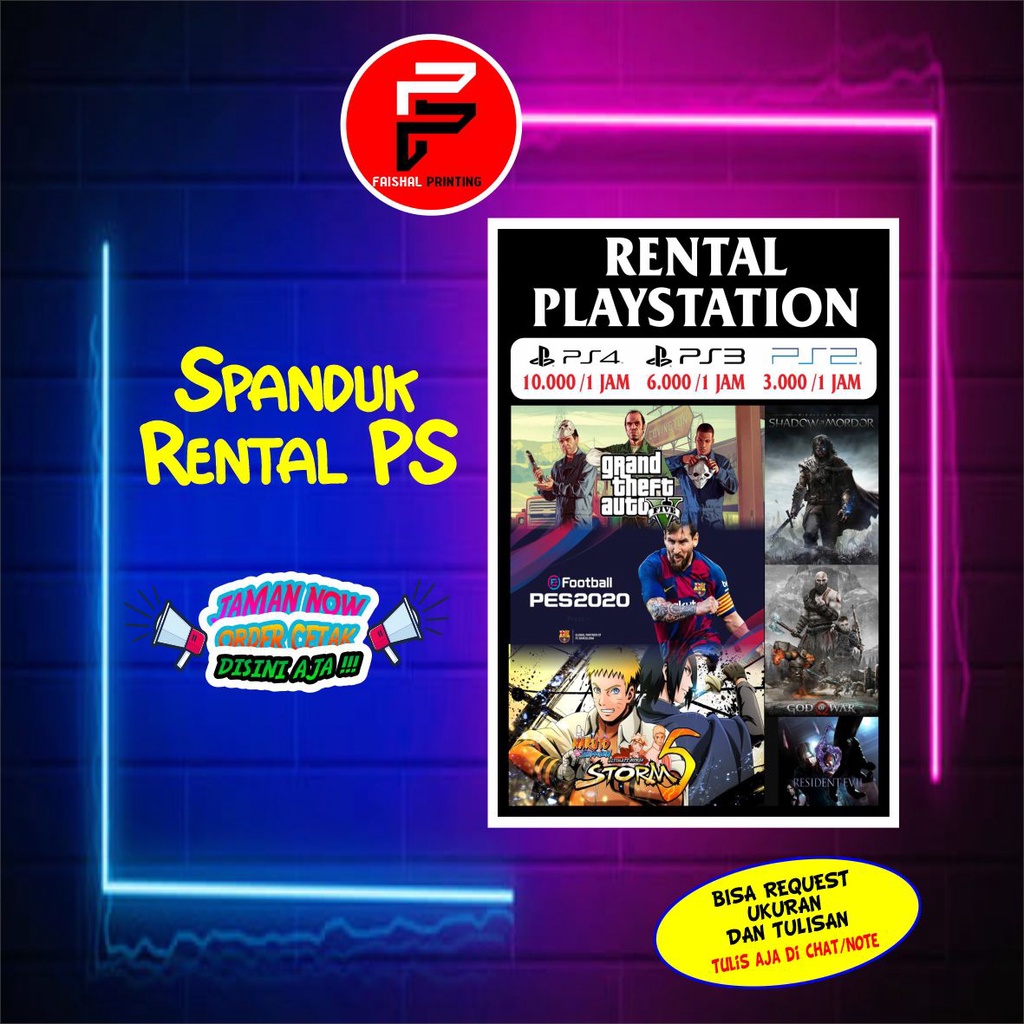 Spanduk Rental PS / Banner Rental PS / Spanduk KUstom Ukuran 1 x 1,5 meter