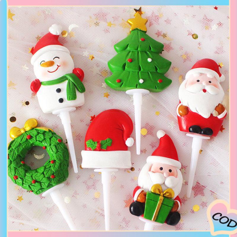 COD❤️ Ornamen dekorasi kue natal  kotak hadiah Santa Claus  makanan penutup pesta plug-in resin rusa-A.one