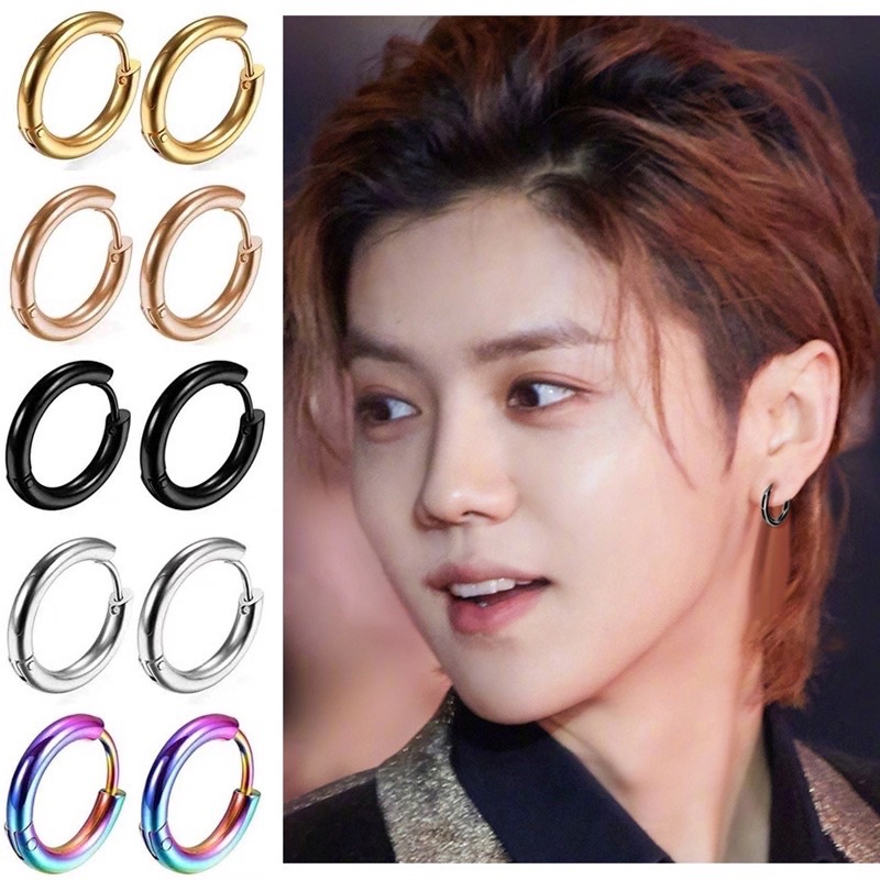 Anting Ring Hoop Bulat Pria Wanita Bahan Titanium Steel Fashion Korea 1 pasang