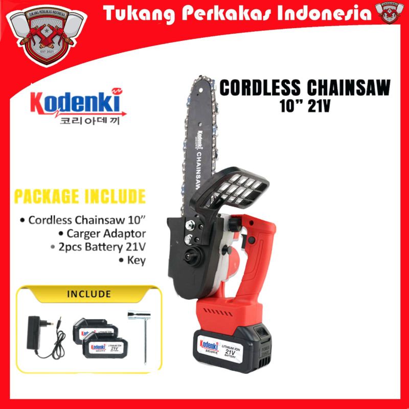 Kodenki Mesin Gergaji Kayu Pohon Chainsaw Cordless Baterai 10 inch 21 volt